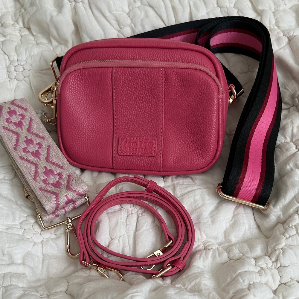 Pom Pom London Elegant Pink Crossbody Bag with Adjustable Strap